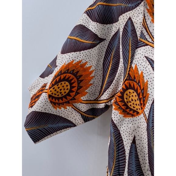 UNBRANDED Women's Brown Floral Print V-Neck Faux-Wrap Short Sleeve Top SZ S - Picture 5 of 11